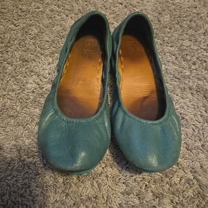 Teal Leather Ballet Flats